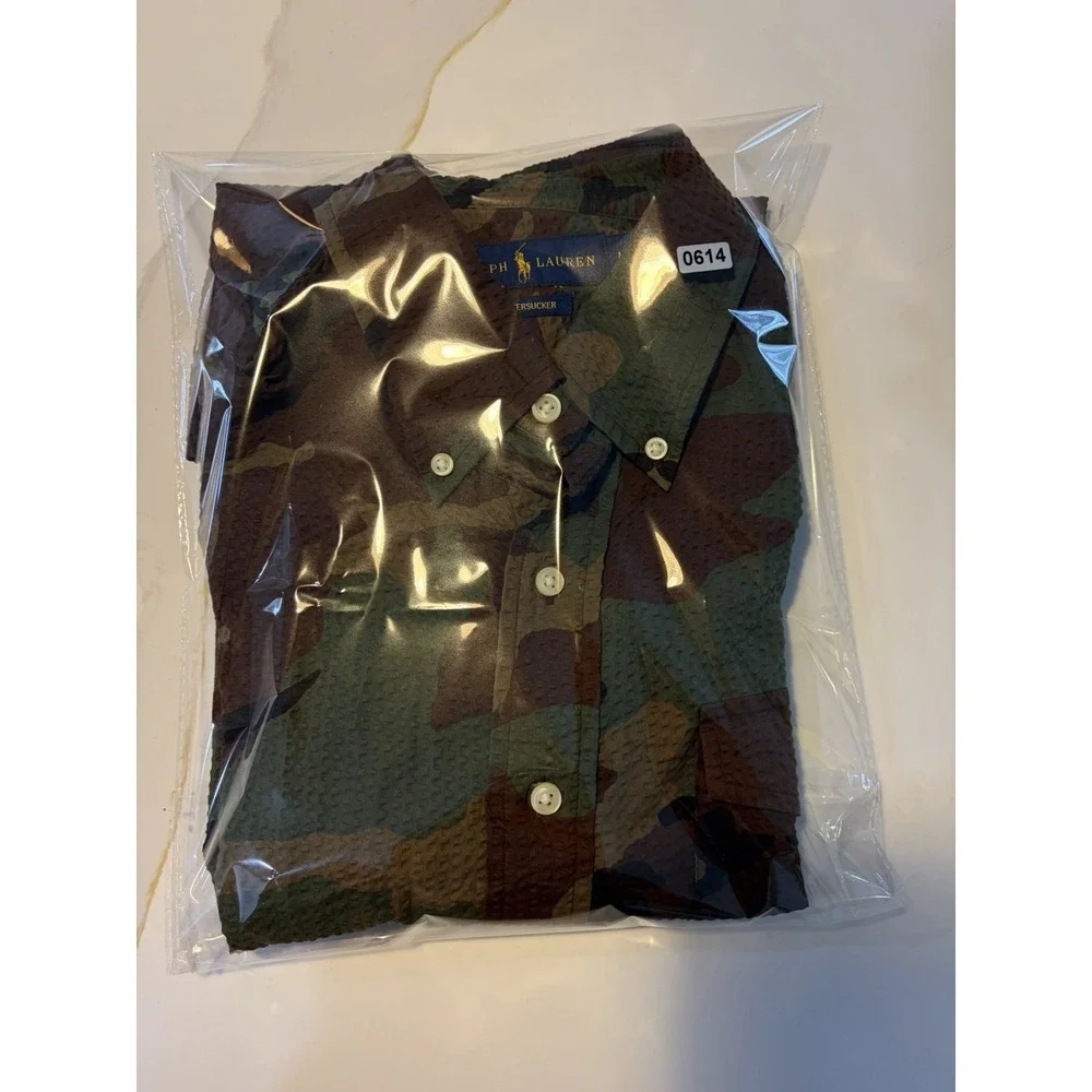 Ralph Lauren Polo Seersucker Camo Shirt Button Down Men Sz M Slim Fit Military